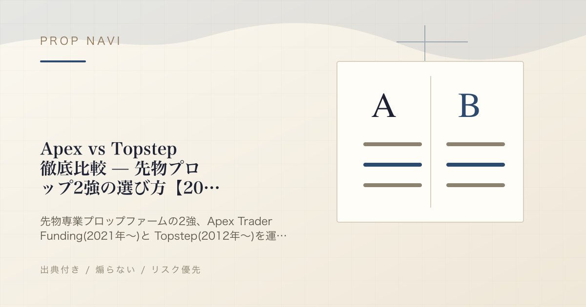 Apex vs Topstep 徹底比較 — 先物プロップ2強の選び方【2026年】