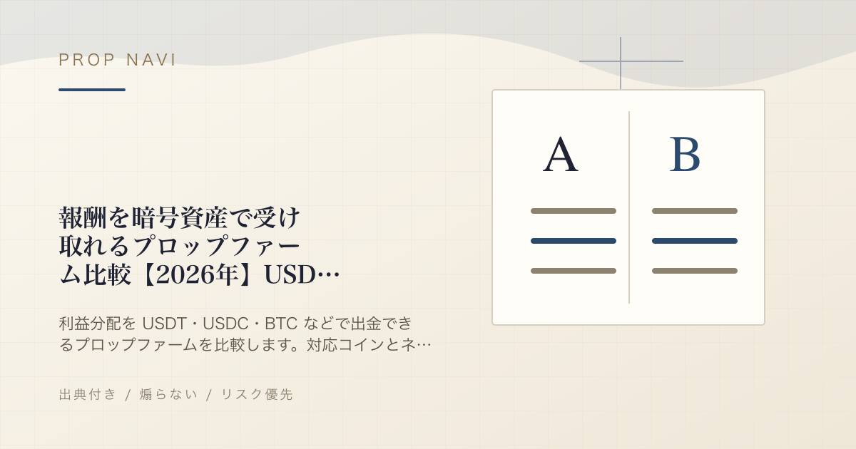 報酬を暗号資産で受け取れるプロップファーム比較【2026年】USDT・BTC 出金
