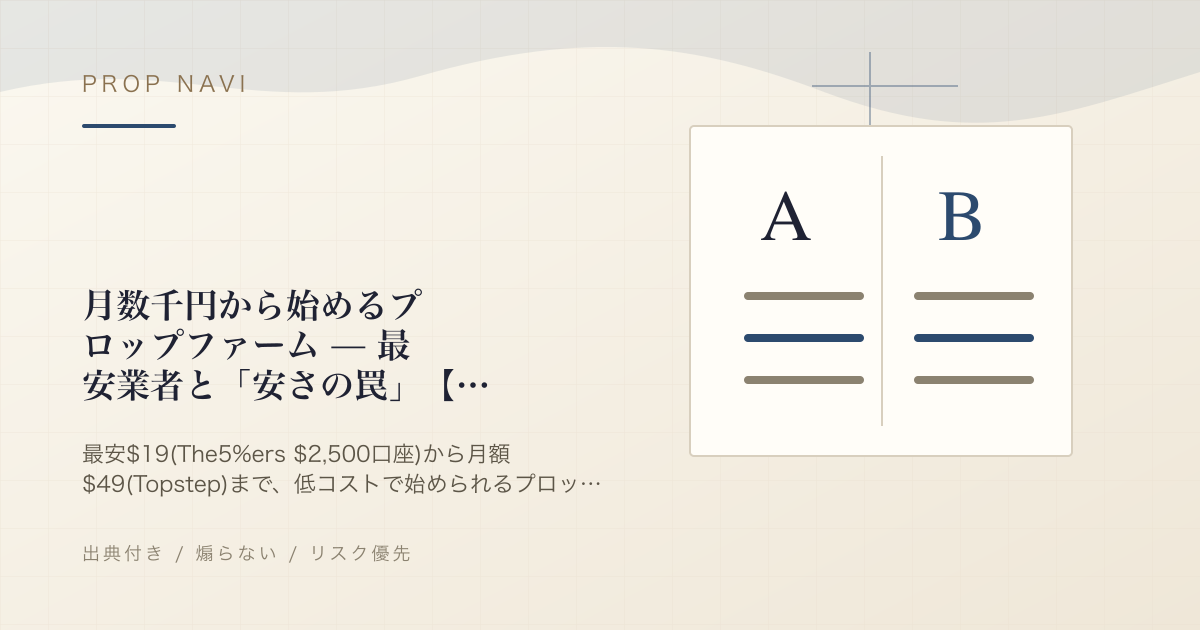 月数千円から始めるプロップファーム — 最安業者と「安さの罠」【2026年】