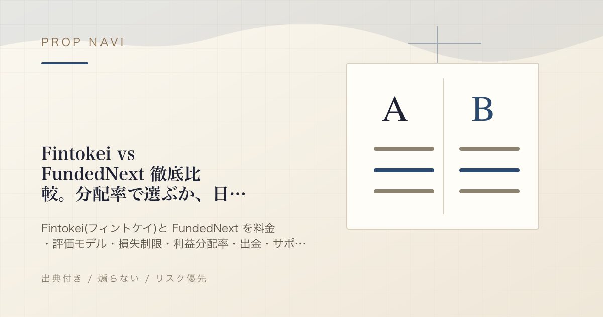 Fintokei vs FundedNext 徹底比較。分配率で選ぶか、日本語と円出金で選ぶか