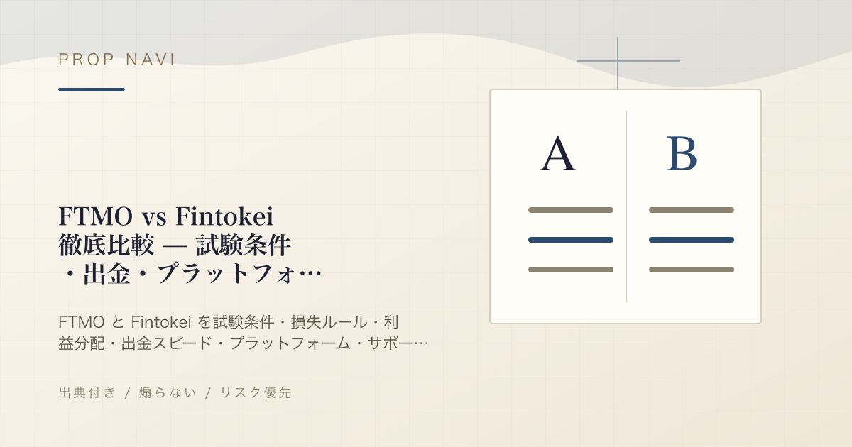 FTMO vs Fintokei 徹底比較 — 試験条件・出金・プラットフォームの違い