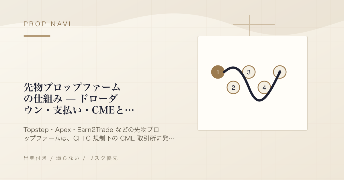 先物プロップファームの仕組み — ドローダウン・支払い・CMEとの違い（2026年版）