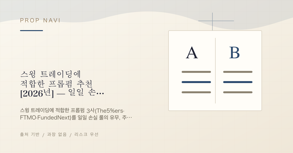 스윙 트레이딩에 적합한 프롭펌 추천 [2026년] — 일일 손실 룰과 주말 보유로 고르기
