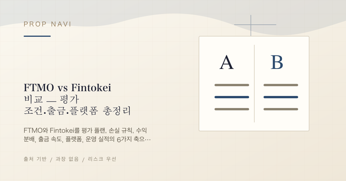 FTMO vs Fintokei 비교 — 평가 조건·출금·플랫폼 총정리