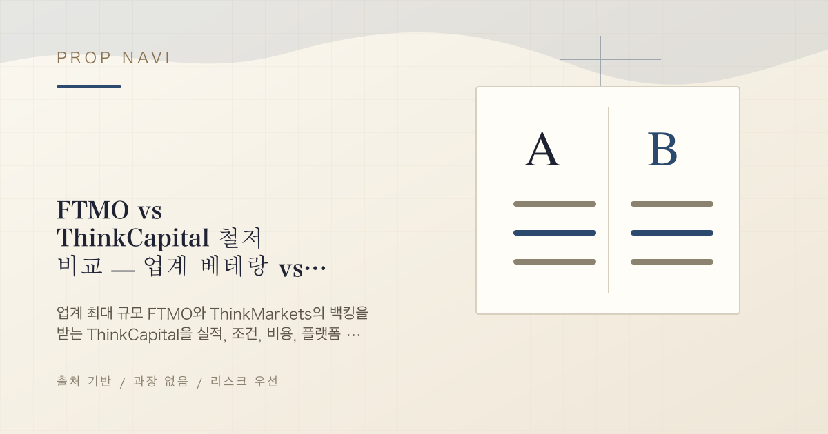FTMO vs ThinkCapital 철저 비교 — 업계 베테랑 vs 브로커 백킹 신생