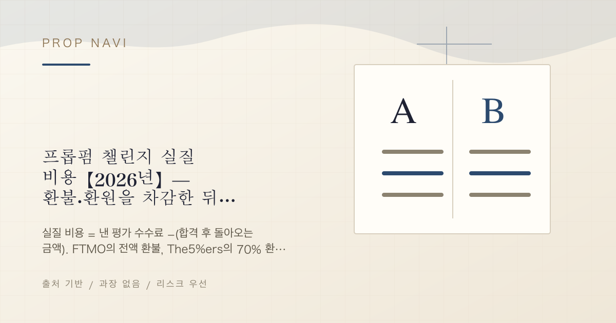 프롭펌 챌린지 실질 비용【2026년】— 환불·환원을 차감한 뒤의 부담으로 비교