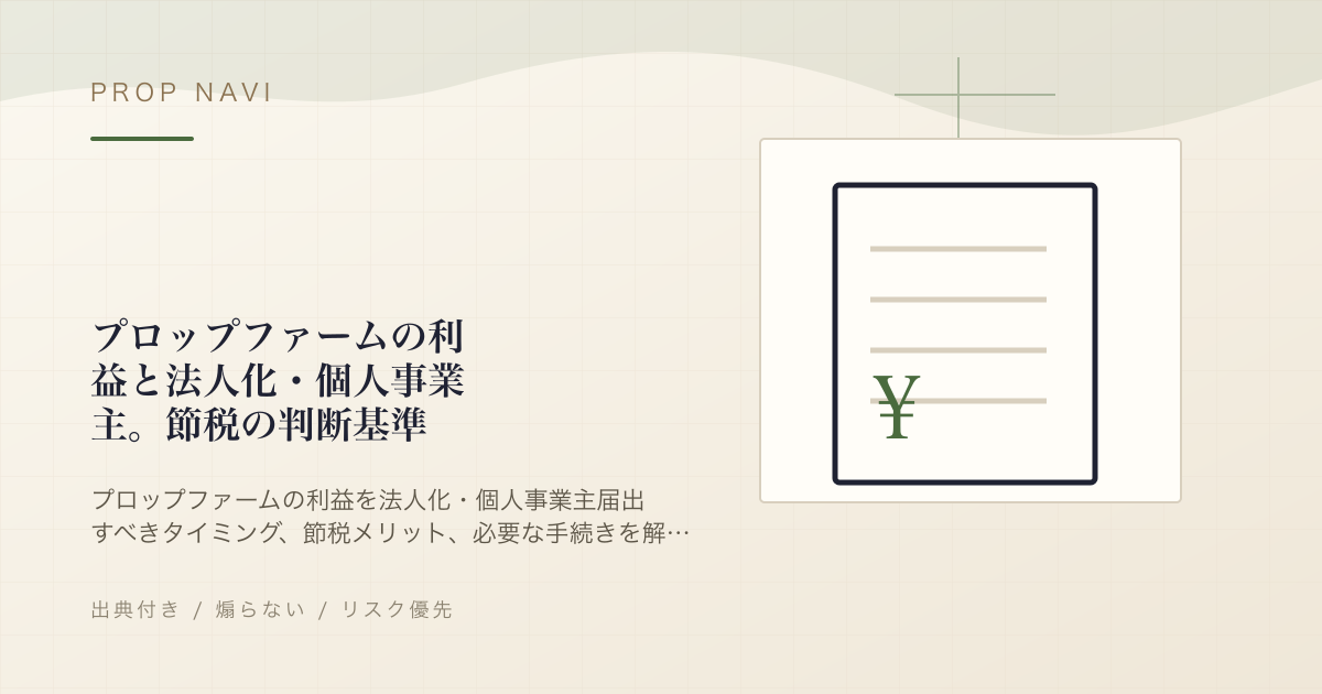 プロップファームの利益と法人化・個人事業主。節税の判断基準