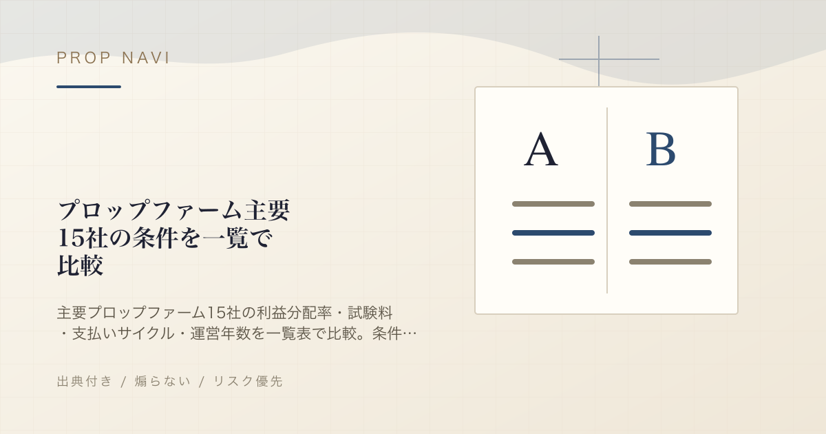 プロップファーム主要15社の条件を一覧で比較