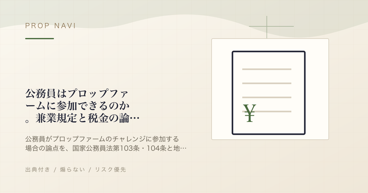 公務員はプロップファームに参加できるのか。兼業規定と税金の論点を条文から整理