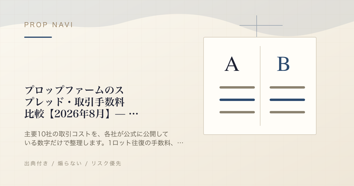 プロップファームのスプレッド・取引手数料 比較【2026年8月】— 公開している業者と、していない業者