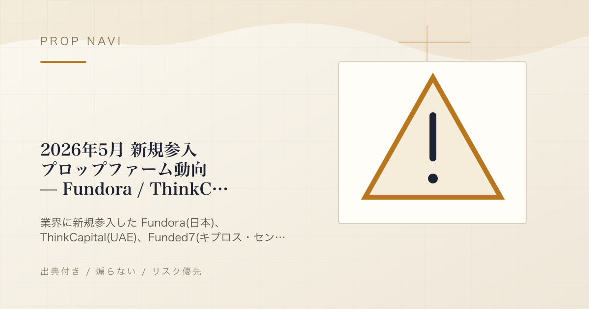 2026年5月 新規参入プロップファーム動向 — Fundora / ThinkCapital / Funded7
