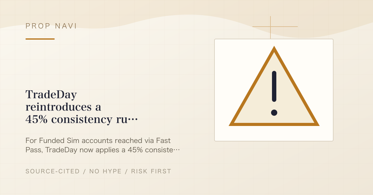 TradeDay reintroduces a 45% consistency rule and lowers payout caps for accounts opened from 26 July