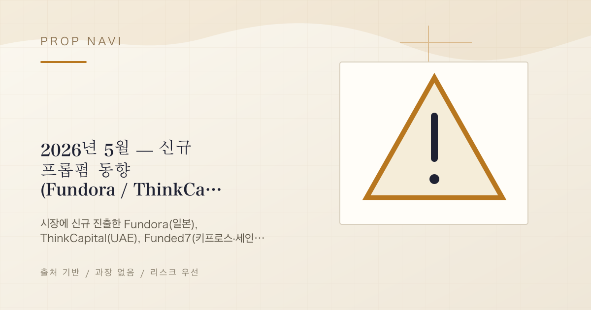 2026년 5월 — 신규 프롭펌 동향 (Fundora / ThinkCapital / Funded7)
