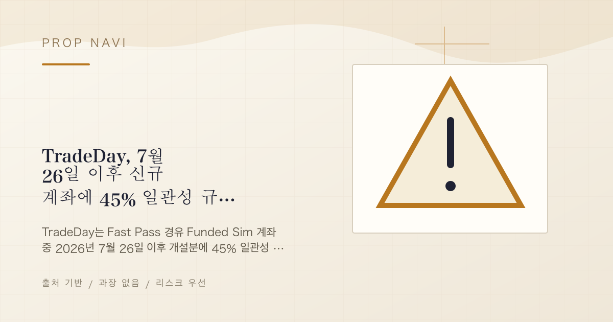 TradeDay, 7월 26일 이후 신규 계좌에 45% 일관성 규칙 재도입 — 회당 출금 한도도 인하